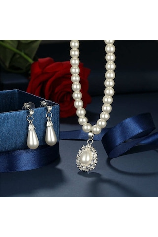 Trend Pırlanta İşlemeli İnci Takı Seti Sevgililer Günü