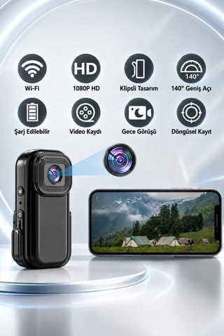 Premium Taşınabilir Aksesuar Hareketli Giyilebilir Aksiyon Kamerası Cmr27 Siyah 1080p