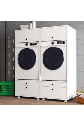 Lotus 4 Çekmeceli Makine Dolabı Çok Amaçlı Dolap Banyo Dolabı 2 Li Beyaz