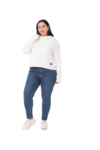 Büyük Beden Kapüşonlu Düşük Kollu Pis Dikişli Üç İplik Beyaz Sweatshirt-beyaz Beyaz