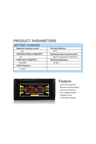 Tenfowee 12v 6a Akıllı Araba-motosiklet Akü Şarj Cihazı, 110-240v Geniş Voltaj, Pwm Teknoloji, Lcd Ekranlı, Aşırı Şarj Korumalı Eu Plug