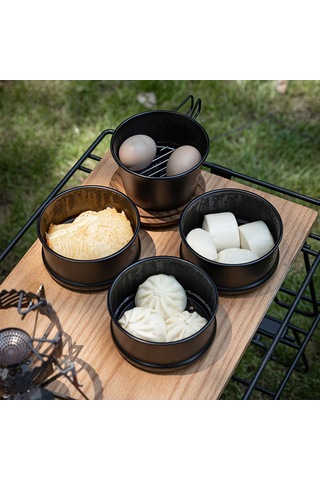 Mufunye Kamping Ve Piknik İçin Ti Kaplı Paslanmaz Çelik Ocak, Sierra Kaserası İle Kullanıma Uygun, Gıda Buharlamak İçin Taşınabilir Buhar Tepsisi - Siyah Bks-362 Siyah