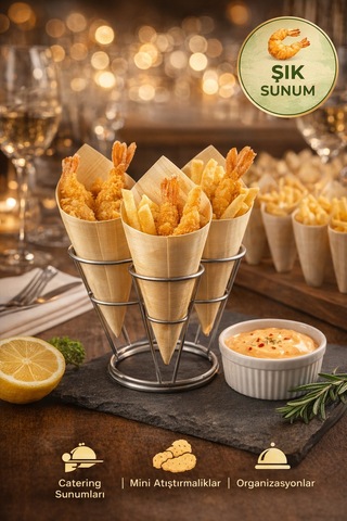 50'li Pkt Large Bambu Sunum Korneti 18x10 Cm Doğal Sunum Külahı Kokteyl Catering Finger Food Sunumluk