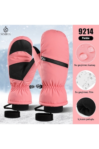 Kalınlaştırılmış Kışlık Su Geçirmez Snowboard Eldivenleri Pembe