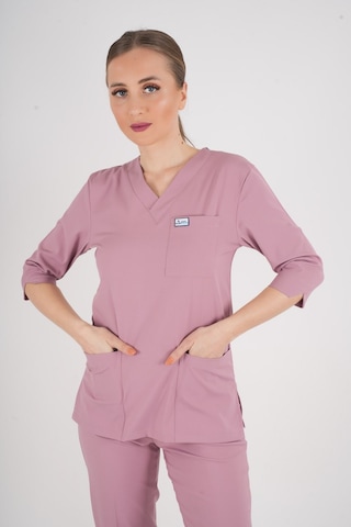 Unisex Pudra Violet Model Scrubs Takım Doktor Hemşire Üniforması Pudra