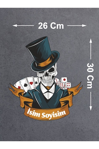 Kişiye Özel Kumarbaz Kurukafa Sticker - İskanbil Poker Kumar Sticker - Araba Oto Motosiklet Karavan Cam Sticker - 00092 30x26 Cm