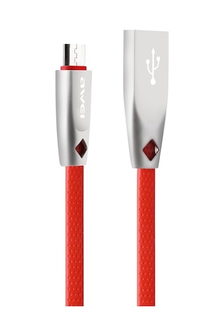 Aweı Cl-96 Usb Micro Usb Taşınabilir Tpe + Alüminyum Alaşımlı Veri Kablosu, 2a, Uzunluk: 1m Kırmızı