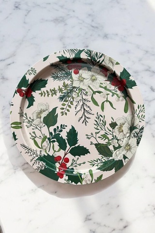 Yılbaşı Noel, Yeni Yıl Desenli Yuvarlak Metal Tepsi 37 Cm Desenli