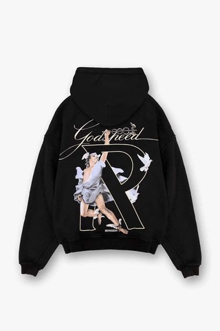 Represent Hermes Jet Black Oversized Hoodie - Yüksek Yoğunluklu Baskı Ve Metal Logo Siyah