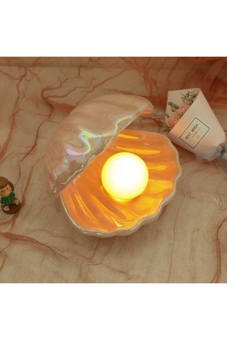 Yeiuyi7 Yaratıcı Kabuk Seramik Gece Lambası Yatak Odası Başucu İnci Gece Lambası Beyaz