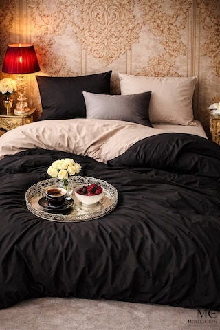 More Home Çift Kişilik Yorgan Kılıfı + Yastık Kılıfı Siyah Bej