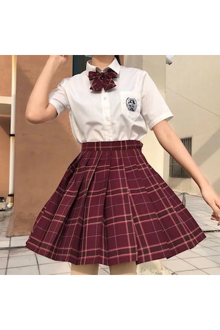 3 Adet Kadın Anime Okul Üniforması Seti Yaz Jk Kısa Gömlek Ceket Etekler Takım Elbise Kırmızı