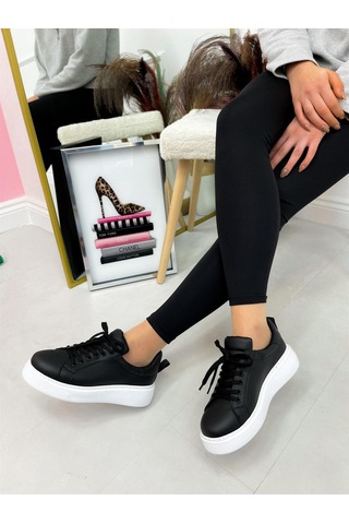 Erva'nın Butiği Siyah Cilt Vermont Kadın Bağcıklı Sneakers-4169