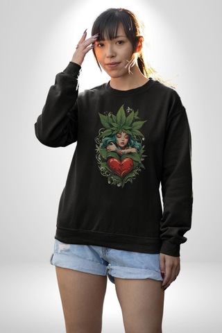 Kalp Parmak Kız Yeşillik Mutluluk Unisex Siyah Baskılı Sweatshirt Siyah