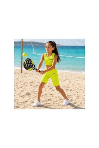 Rony Pony Kids Kız Çocuk Neon Sarı Crop Üst Ve Uzun Şortlu Mayo Takımı - 2 Parça