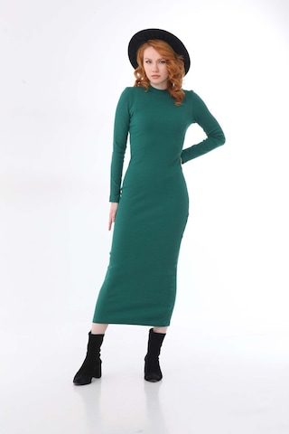 Kallima Yeşil Bodycon Dik Yaka Uzun Kollu Fitilli Elbise - 130 Cm Yeşil