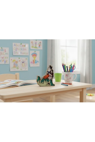 3d Katmanlı Ahşap Kurt Figürlü Dekoratif Masa Süsü Standart