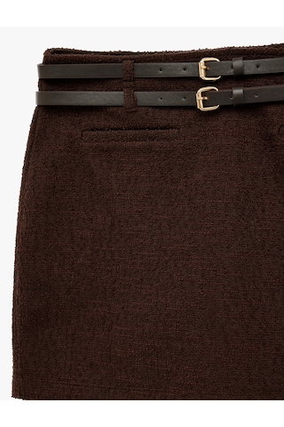 Koton Kemer Detaylı Slim Fit Viskon Karışımlı Mini Etek Kahverengi 6wal70035ık Kahve