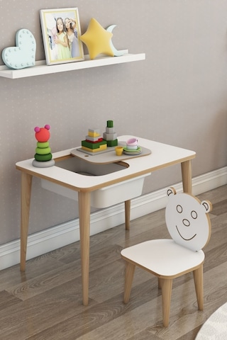 Moniev Çocuk Çalışma Masası Oyun Ve Etkinlik Masası Beyaz Beyaz