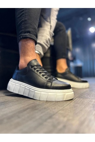 Ay Mood Jy144 Volt Bağcıklı Cilt Erkek Günlük Sneaker Yüksek Taban Ayakkabı Cbt Siyah