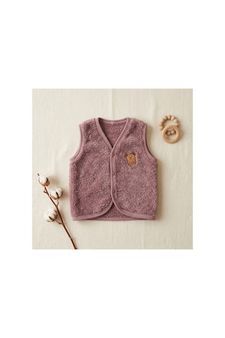 Deniva Kids Kız Bebek & Çocuk Gül Kurusu Ayıcık Armalı Yumuşak Dokulu Peluş Wellsoft Çıtçıtlı Yelek