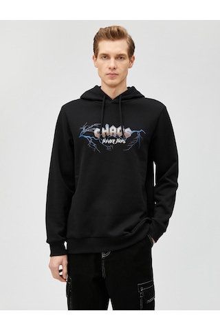 Koton Kapşonlu Sweatshirt Kuru Kafa Baskılı Uzun Kollu Siyah 3sam70129mk Siyah