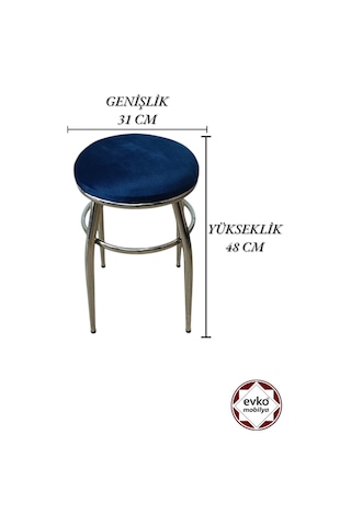 Evko Mobilya Tabure, Bar Taburesi, 2'li Tabure, Metal Ayaklı Tabure - Mavi