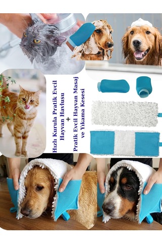 Pratik Evcil Hayvan Banyo Seti, Ped Evcil Hayvan, Köpek, Kedi, Mikrofiber Kurulama Havlusu Ve Yıkama Kesesi, 55x20 Cm, 2'li Takım Beyaz
