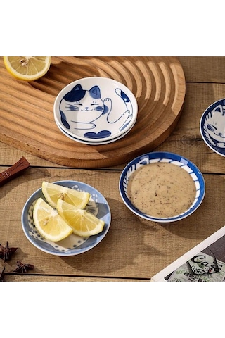 A Japon Tarzı Seramik Tatlı Sos Tabağı Sofra Yaratıcı Sevimli Karikatür Şanslı Kedi Desen Su Damlası Şekli Meyve Suşi Tabakları