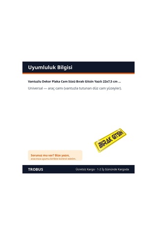 Trobus Vantuzlu Dekor Plaka Cam Süsü Bırak Gitsin Yazılı 22x7,5 Cm Sarı