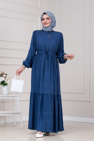 Sevitli Beli Tünelli Nur Elbise-mavi-5297