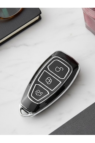Ford Focus Fiesta Kuga Mondeo Smax Cmax Ecosport 3 Buton Nano Anahtar Kılıfı Siyah-gümüş