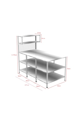 3 Katlı 3'lü Paketleme Masası 177x93 Cm - 2 Raflı Tel Kafesli , Atölye, Depo, Hobi Çalışma Masası Gri