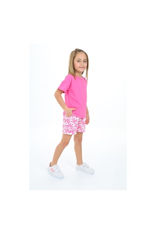 Toontoy Kids Toontoy Kız Çocuk Garni Ve Üst Çiçek Baskılı Şortlu Takım Fuşya
