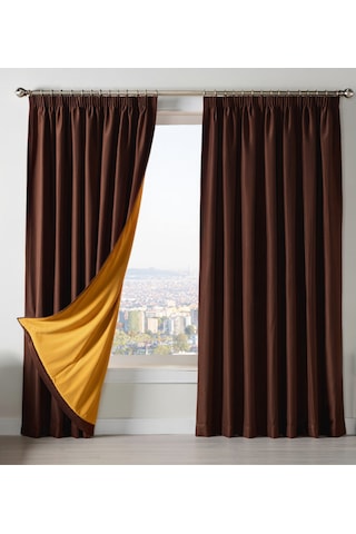 Dauble Blackut Karartma Perde Tek Kanat 1x2 Amerikan Pileli Fon Perde Kahverengi