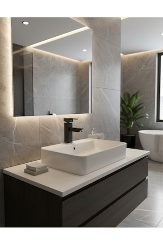 Elite Edition Lüx Kare Sabit Banyo Lavabo Bataryası Pirinç Ağır Malzeme Siyah