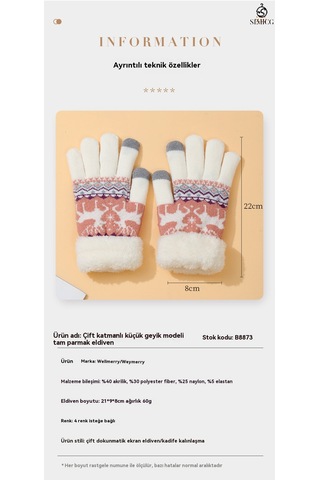 Kadınlar İçin Dokunmatik Ekranlı Kadife Sıcak Sevimli Çizgi Film Geyik Yün Eldiven Beyaz