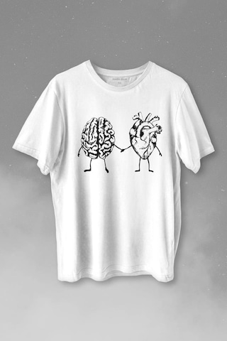 Kalp Ve Beyin Aşk Akıl Mantık El Ele Duygusal Zeka Baskılı Tişört Unisex T-shirt 001
