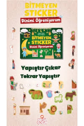 Dinimi Öğreniyorum Bitmeyen Sticker Defteri 50 Çıkartmalı 8 Sayfa Yeşil
