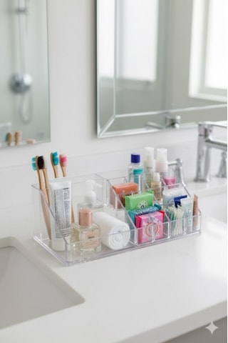 Şeffaf Akrilik Banyo Kozmetik Düzenleyici Organizer 13x22x8 Cm Diğer
