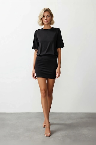 Benerly Kadın Mini Bodycon Kısa Kollu Bisiklet Yaka Esnek Örme Elbise Las Siyah