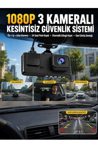 Zenvia 3 Kameralı Araç İçi Dvr Kayıt Cihazı Ön İç Arka Kamera Full Hd Znv2026 07242776