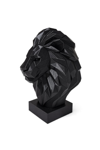 Dekoratif Low Poly Aslan Büstü 15 Cm Siyah 3d Baskı Modern Masaüstü Biblo Heykel .