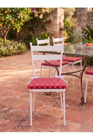 6 Adet 40x40 Cm Kırmızı Bağcıklı Sandalye Minderi Pamuk Polyester Kumaş Mutfak Ve Bahçe Minder