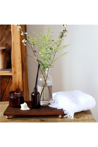 Akayev Ahşap 35x23 Cm Gold Altın Boncuk Ayaklı Sunum Tabağı Beyaz