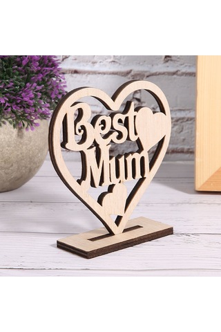 Vkemall Ahşap Kalp Figürü - En İyi Anne Hediyesi, Mutlu Anne Günü, Delikli Harf Desenli Dekoratif Sanat Eseri