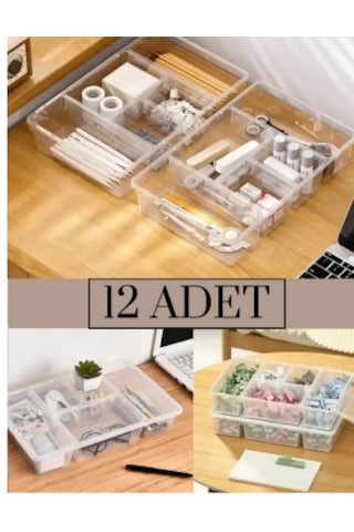 12 Adet Luna Kapaklı Çekmece Içi Düzenleyici Takı Ve Makyaj Kutus Şeffaf