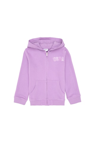 U.S. Polo Assn. Kız Çocuk Lila Kapüşonlu Fermuarlı Basic Sweatshirt 50316837-VR034
