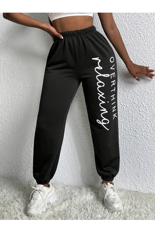 Slayr Letter Graphic Elastic Waist 4 Mevsim Eşofman Siyah