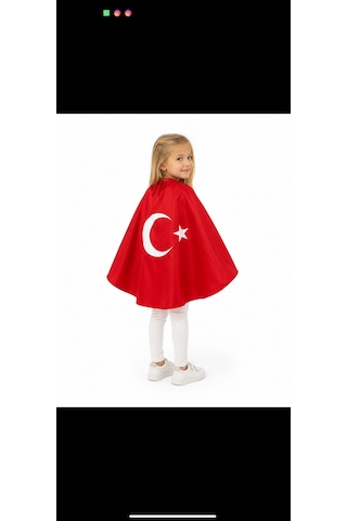 Trendmirend 23 Nisan Ve 29 Ekim İçin Saten Ay Yılsız Baskılın Bagcıklı Baskılı Pelerin Kırmızı
